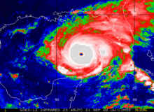 False color satellite image of Hurricane Rita