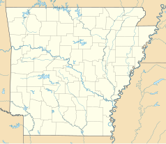 Mapa konturowa Arkansas, blisko górnej krawiędzi po lewej znajduje się punkt z opisem „Walmart Inc.”