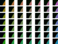 Deutsch: Ein Skalierungsfaktor variiert die Cb-Farbkomponente (x-Achse), ein zweiter Cr (y-Achse). English: One factor varies Cb color component (x-axis), one Cr (y-axis).