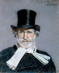 Giuseppe Verdi, gesjèlderd door Giovanni Boldoni.