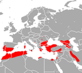 Aire de répartition du Rhinolophe de Méhely