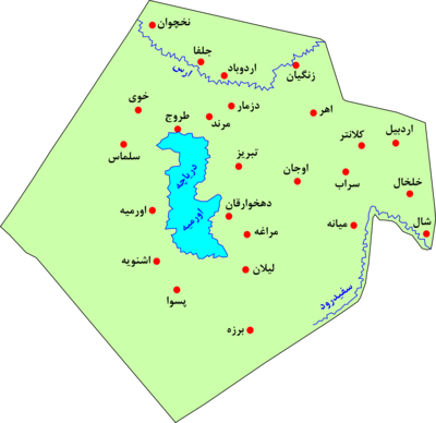 جایگاه تبریز در نقشهٔ استان آذربایجان در دورهٔ خلفای عباسی