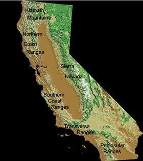 Carte de localisation de la sierra Nevada, en Californie.