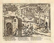 Massacre à Saint-Valeri, gravure de Frans Hogenberg (XVIe siècle).