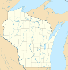 Mapa konturowa Wisconsin, blisko dolnej krawiędzi znajduje się punkt z opisem „Beloit”