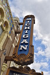 A photograph of the sign for the Michigan Theater