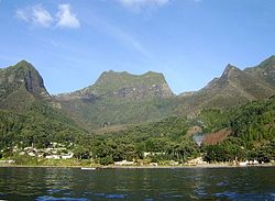 The town of San Juan Bautista in Cumberland Bay, Robinson Crusoe Island