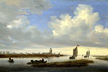 Salomon van Ruysdael: Gezicht op Deventer vanuit het noordwesten, 1657, waarin de schilder welbewust zoekt naar een verstilde atmosfeer.