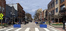 A colour photograph of Main Street in Ann Arbor