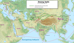 A map depicting the Silk Road and relevant trade routes