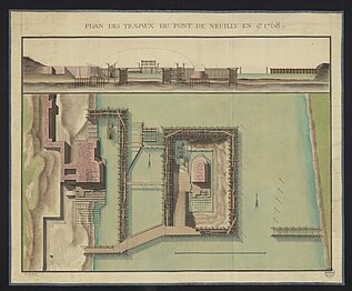 Dessins d'ingénieur. Plan des travaux du pont de Neuilly en novembre 1768.