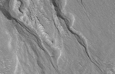 Close view of gullies, as seen by HiRISE under HiWish program