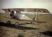 Autochrome of a World War I Nieuport 23 biplane fighter, c. 1917.