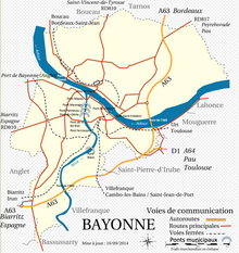 Carte des voies de communication de Bayonne.