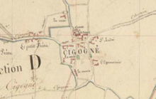 extrait d'une carte du XIXe siècle centrée sur Cigogné