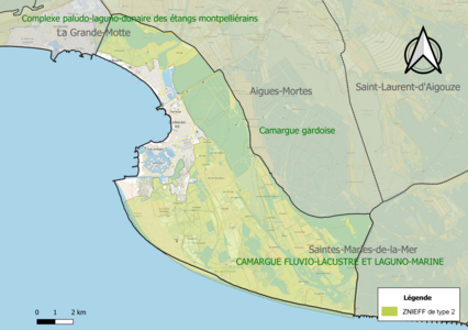 Carte des ZNIEFF de type 2 sur la commune.