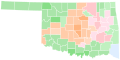 Vainqueur républicain par comté (T1) : Cornett en rouge, Stitt en orange, Lamb en violet et Fisher en vert.