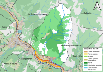 Carte en couleurs présentant l'occupation des sols.