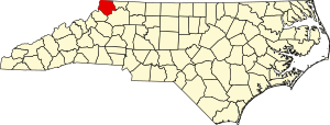 Map of North Carolina highlighting Ashe County