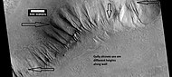 A variety of gullies originating at different levels are visible in this HiRISE image that was taken under the HiWish program.