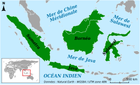 Carte de localisation des grandes îles de la Sonde (en vert).