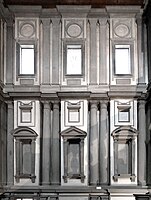 The vestibule of the Laurentian Library has Mannerist features which challenge the Classical order of Brunelleschi's adjacent church.