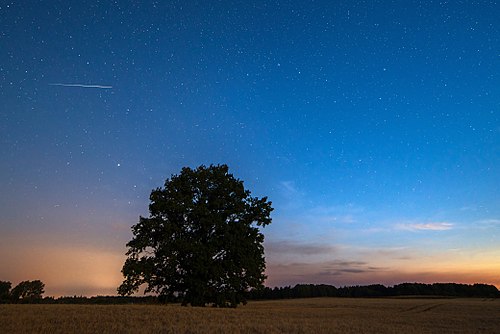 Iriidiumi satelliidi sähvatus Võrumaal. Taevas on näha ka Suur Vanker.