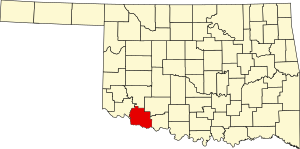 Map of Oklahoma highlighting Tillman County