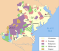 Divisió ètnica de Budjak (Ucraïna) amb moldesos autodeclarats en verd (1989)