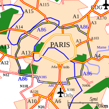 Ceintures périphériques de Paris, mettant en évidence l'autoroute A86