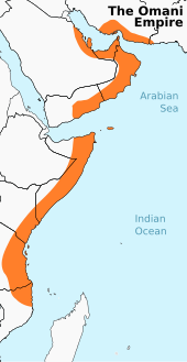 Carte de l'empire colonial du sultanat d'Oman vers le milieu du XIXe siècle