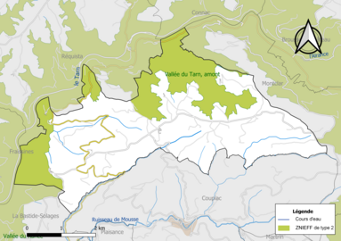 Carte de la ZNIEFF de type 2 de la commune.