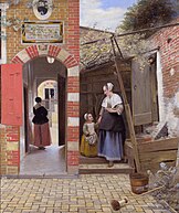 Pieter de Hooch: De binnenplaats van een huis in Delft, 1658, voorbeeld van een "binnenplaatsje".