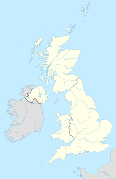 Mapa konturowa Wielkiej Brytanii, po prawej nieco na dole znajduje się punkt z opisem „University of Nottingham”