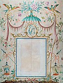 Wallpaper in the chinoiserie style, with a picture frame as its central motif, Rex Whistler