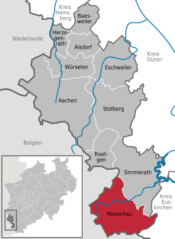 Läget för staden Monschau i Städteregion Aachen