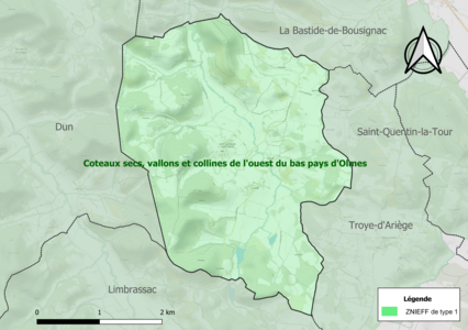 Carte de la ZNIEFF de type 1 sur la commune.