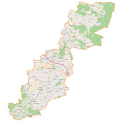 Mapa konturowa powiatu przeworskiego, blisko dolnej krawiędzi po lewej znajduje się punkt z opisem „Jawornik Polski”