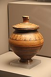 Example of a "Globular" style Pyxis - Clay pyxis with lid, Protogeometric Period, 10th c. BC