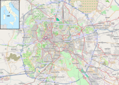 Mapa konturowa Rzymu, w centrum znajduje się punkt z opisem „Suwerenny Rycerski Zakon Szpitalników Świętego Jana, z Jerozolimy, z Rodos i z Malty”