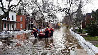 Crue de la rivière des Prairies à Montréal (Québec) en mai 2017.