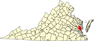 Map of Virginia highlighting Gloucester County