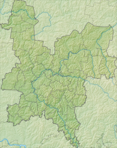 Mapa konturowa obwodu kirowskiego, blisko lewej krawiędzi u góry znajduje się punkt z opisem „źródło”, natomiast po lewej znajduje się punkt z opisem „ujście”