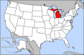 Mapa ning Estadus Unidus Michigan highlighted