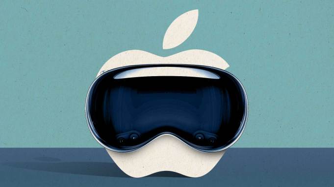 Illustration of Apple logo wearing Apple Vision Pro