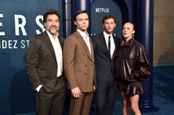 Javier Bardem, Nicholas Chavez, Cooper Koch and Chloë Sevigny at Netflix’s “Monsters: The Lyle and Erik Menendez Story” premiere held at The Egyptian Theatre Hollywood on September 16, 2024 in Los Angeles, California.