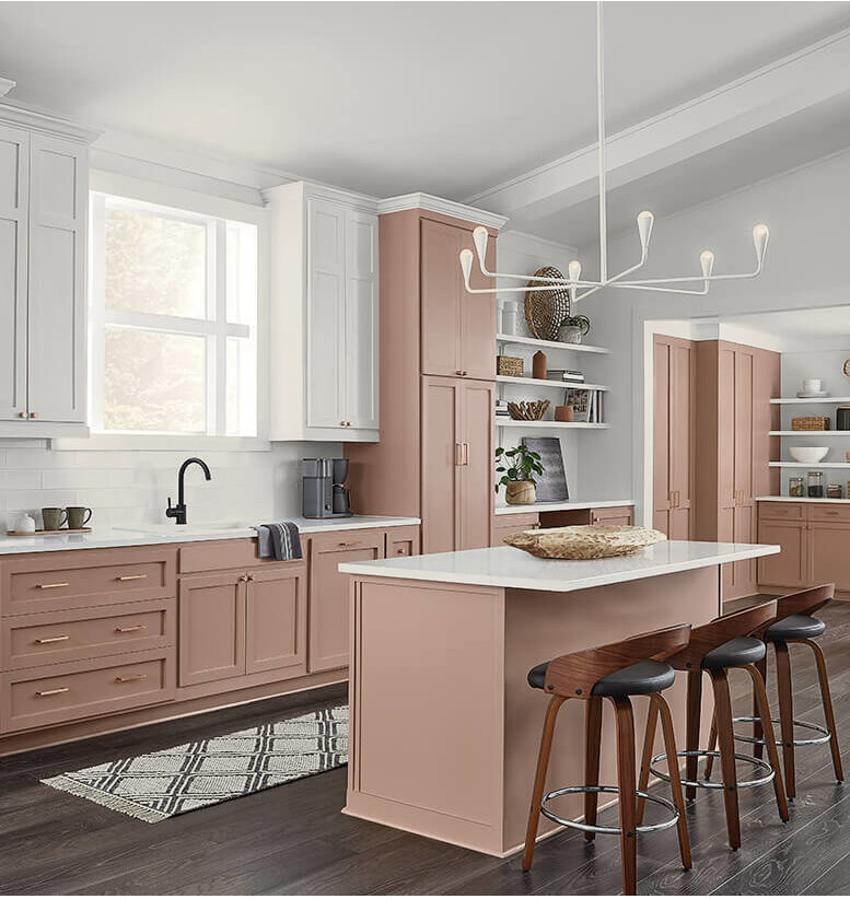 Kitchen with clay trim and white walls