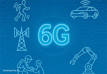 Illustration of humans connected to machines using 6G