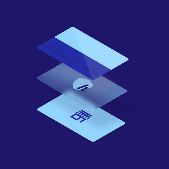 Layered credit cards representing secure tokenized vault storage