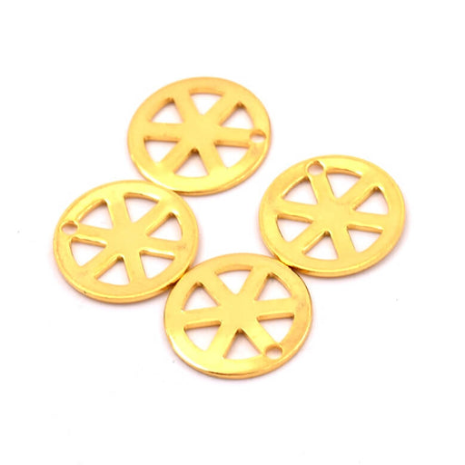 Pendentif rond plat géométrique acier doré 13mm - Trou: 1mm (4)